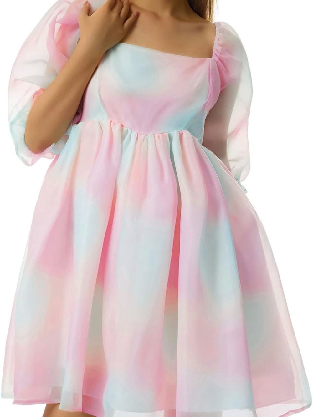 Amazon Pastel Puff Sleeve Mini Dress